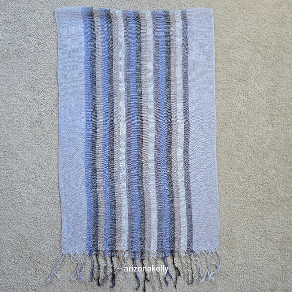 Linen Scarf Blue Grey Tan--Made in Paris - Picture 3 of 11